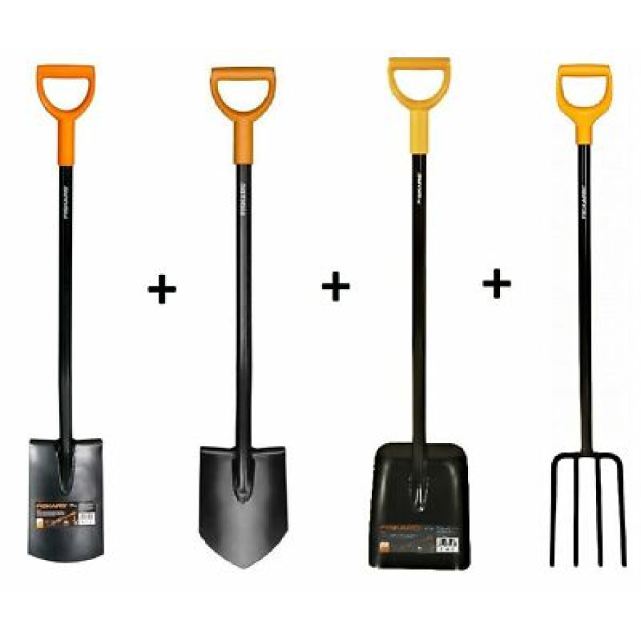 FISKARS 131413 + 131403 + 132403 + 1003458 Solid Set Garten Spaten Schippe Gabel