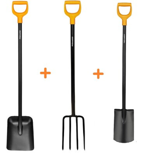 FISKARS SOLID Spatengabel 1003458 + Gartenschaufel 132403 + 131403 Rund Solid