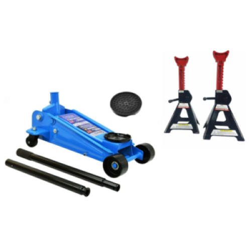 Hydraulisch Rangierwagenheber G01062 BLAU Autoheber 3T mit 2 Unterstellböcke 3T