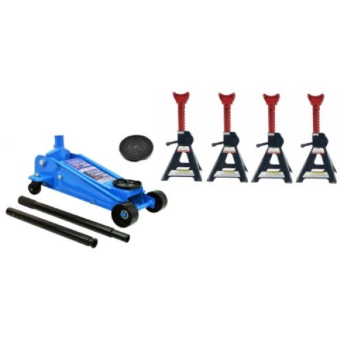 Hydraulisch Rangierwagenheber G01062 BLAU Autoheber 3T mit 4 Unterstellböcke 3T