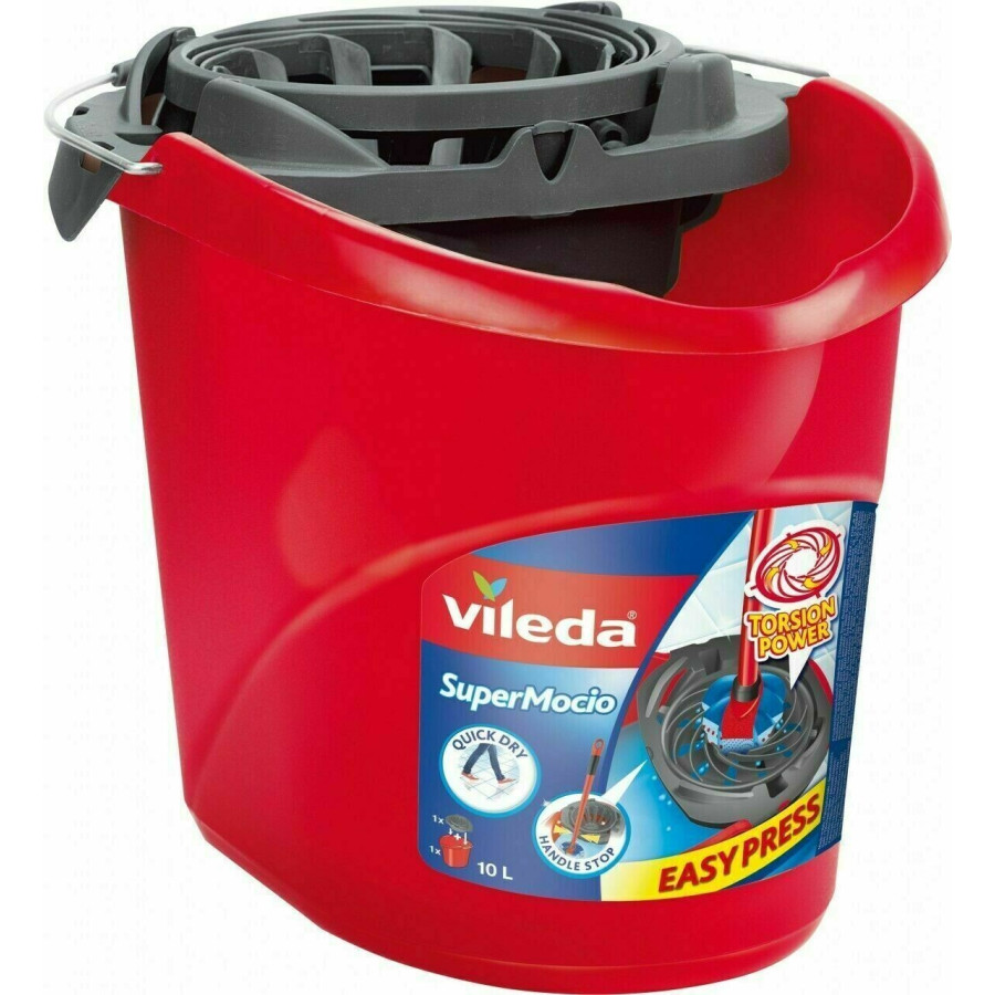 Vileda Super Mocio Eimer 10 L mit Wringeinsatz Power Press Wischmopeimer Neu