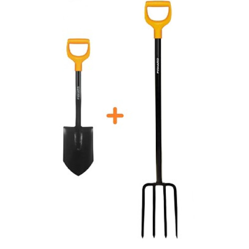 FISKARS SET Gabel Spatengabel 1003458 + Mini Spaten 131417 Solid Gartenarbeit