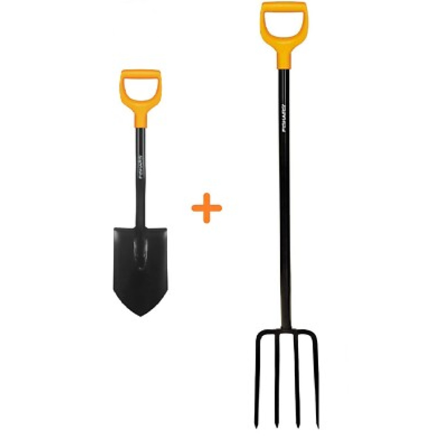FISKARS SET Gabel Spatengabel 1003458 + Mini Spaten 131417 Solid Gartenarbeit