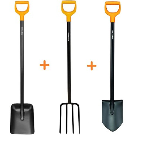 FISKARS SOLID Spatengabel 1003458 + Gartenschaufel 132403 + Spitz Solid 131413