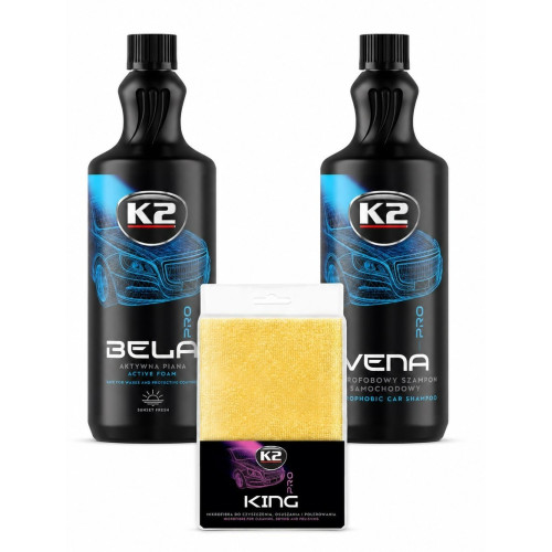 K2 Autowäsche Set Bela Pro Aktivschaum Vena Pro Shampoo 2x1L King Trockentuch