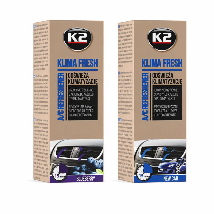 K2 Klima Fresh 2er Set Klimaanlagenreiniger Blueberry + New Car 2x150 ml