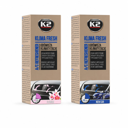 K2 Klima Desinfektion Fresh 2er Set Klimaanlagenreiniger Flower New Car 2x150 ml