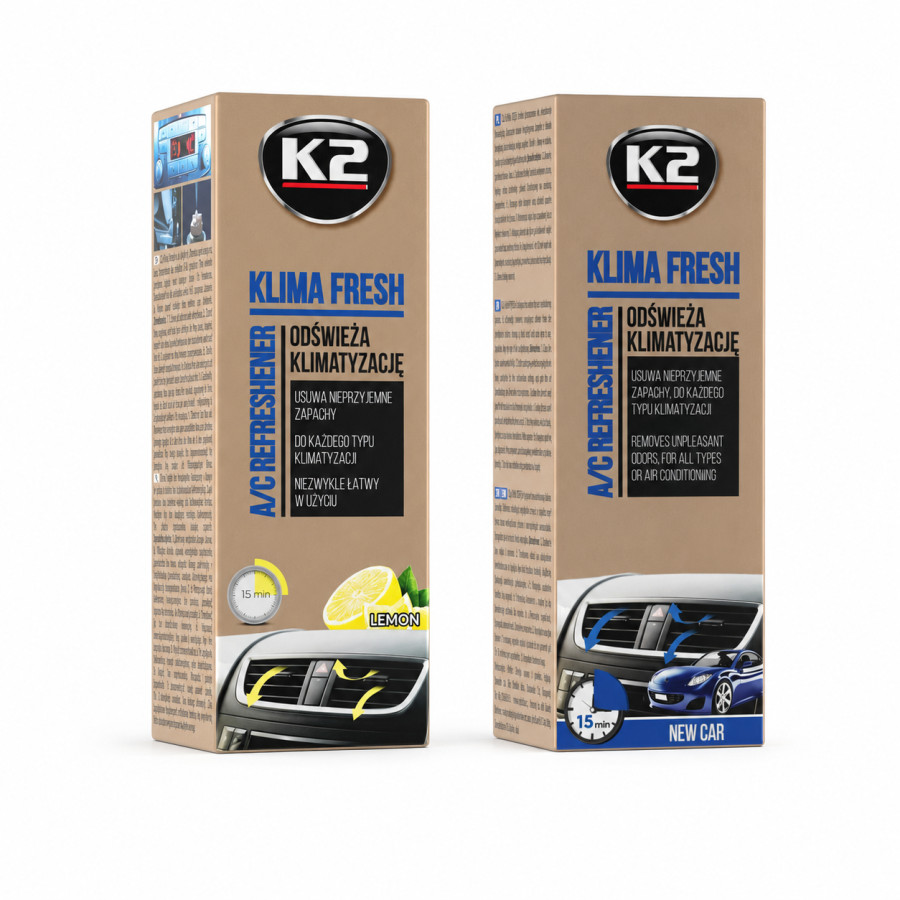 K2 Klima Desinfektion Fresh 2er Set Klimaanlagenreiniger Lemon + New Car 2x150ml