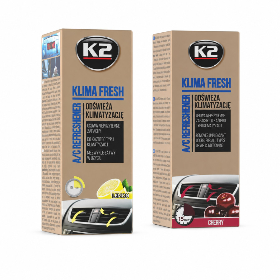 K2 Klima Desinfektion Fresh 2er Set Klimaanlagenreiniger Lemon + Cherry 2x150ml