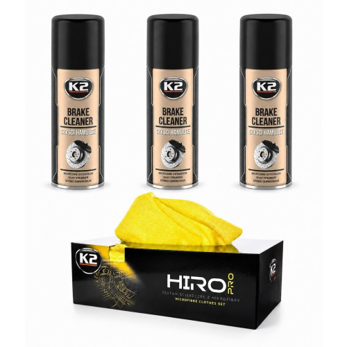 K2 Bremsenreiniger Set 3x 400ml Brake Cleaner + 30 Mikrofasertücher Hiro Pro