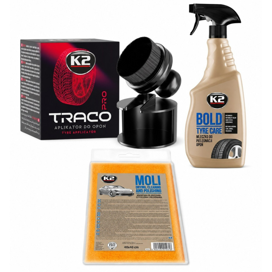 K2 Reifenpflege Set Bold 700ml Reifenglanz Traco Pro Applikator Mikrofasertuch