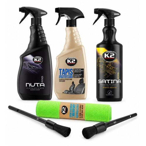K2 Auto Innenraum Reinigungsset Polsterreiniger Glas Mikrofasertüch 6-tlg Neu