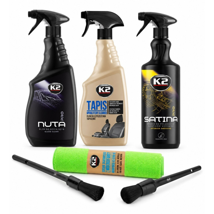 K2 Auto Innenraum Reinigungsset Polsterreiniger Glas  Mikrofasertüch 6-tlg Neu