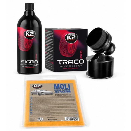K2 Reifenpflege Set Sigma Pro 1L Traco Pro Applikator Moli Mikrofasertuch