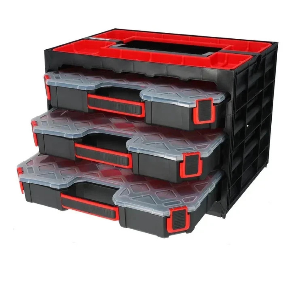 Werkzeugkoffer mit 3 Organizern Sortierbox Kleinteilemagazin 415x290x295mm K8797