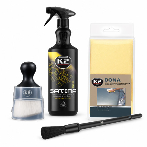 Cockpitpflege Set K2 Satina Pro 1L Flato 2 Pinsel Bona Mikrofasertuch