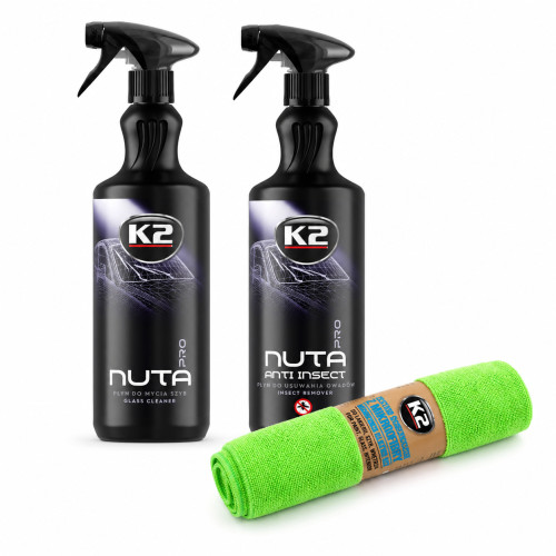 K2 Nuta Pro 2x1L Glasreiniger Insektenentferner 4x Mikrofasertücher Set