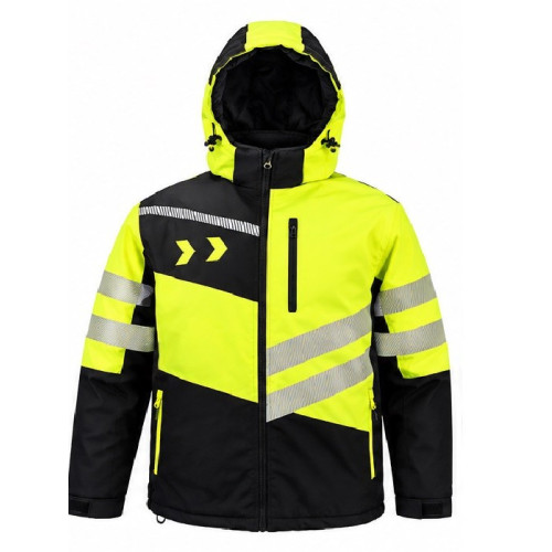 Herren Arbeitsjacke Gefüttert mit Kapuze Gelb Schwarz Winterjacke Jacke URG 971