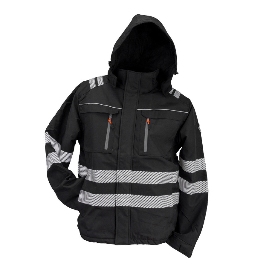 Winterjacke Arbeitsjacke Schwarze Jacke mit Reklexstreifen Berufsjacke URG 920